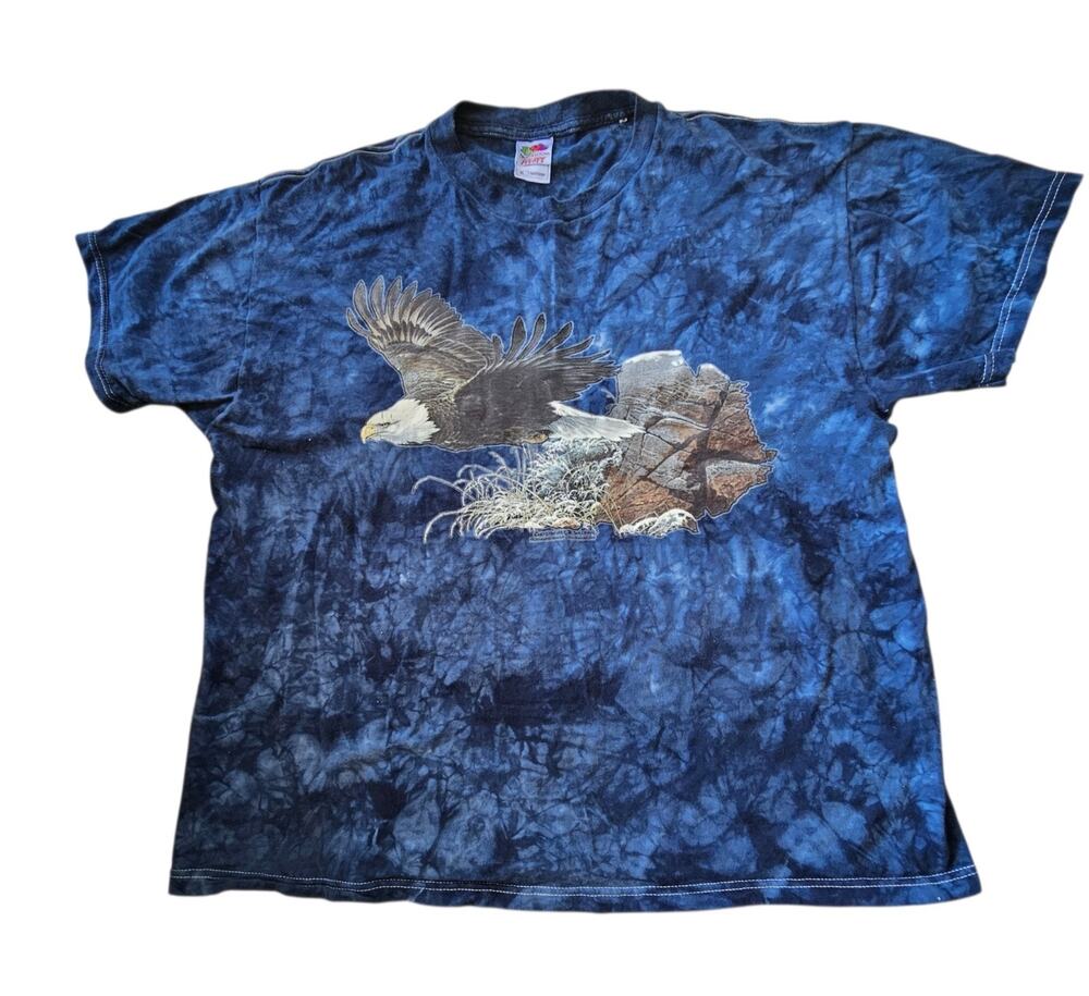 Vintage Blue Tie Dye Fruit of the Loom Eagle T Shirt Christopher Walden Mens XL